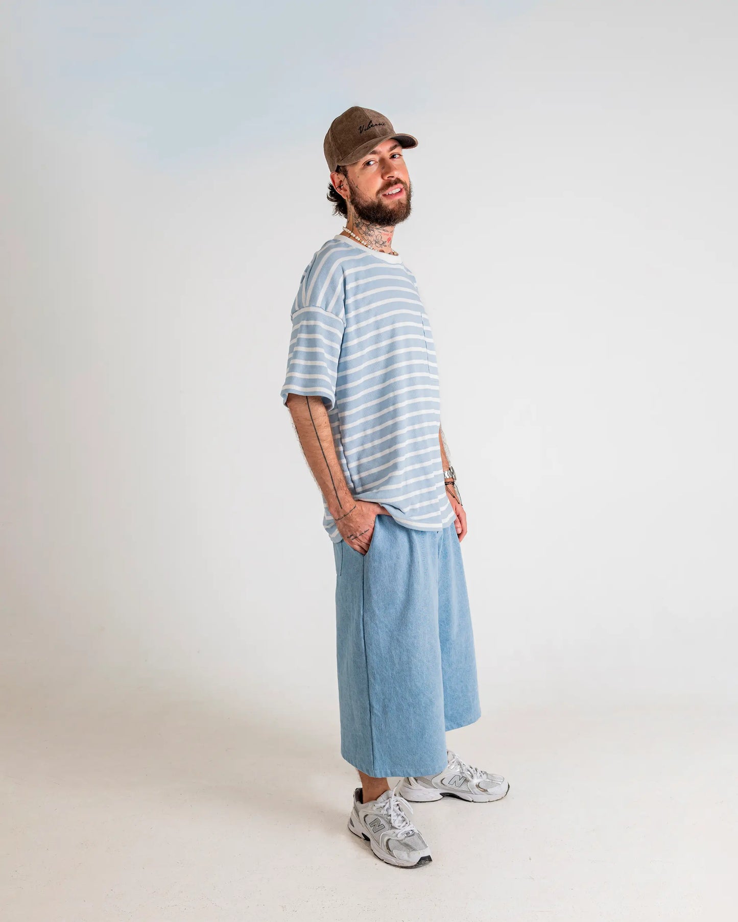 U-Turn Camiseta Oversized Rib Rayas - Blue