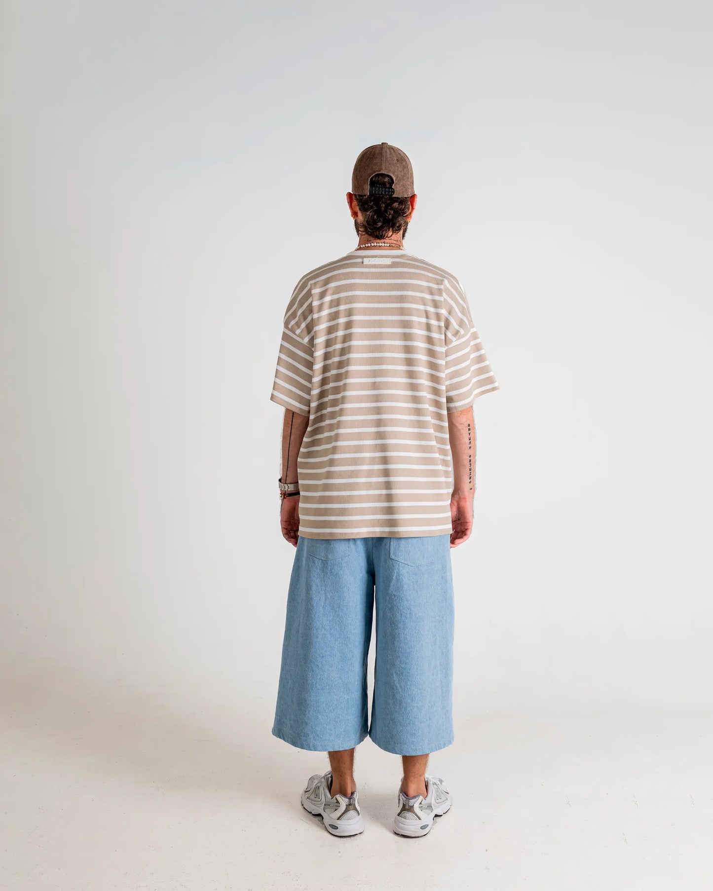 U-Turn Camiseta Oversized Rayas Rib - Beige