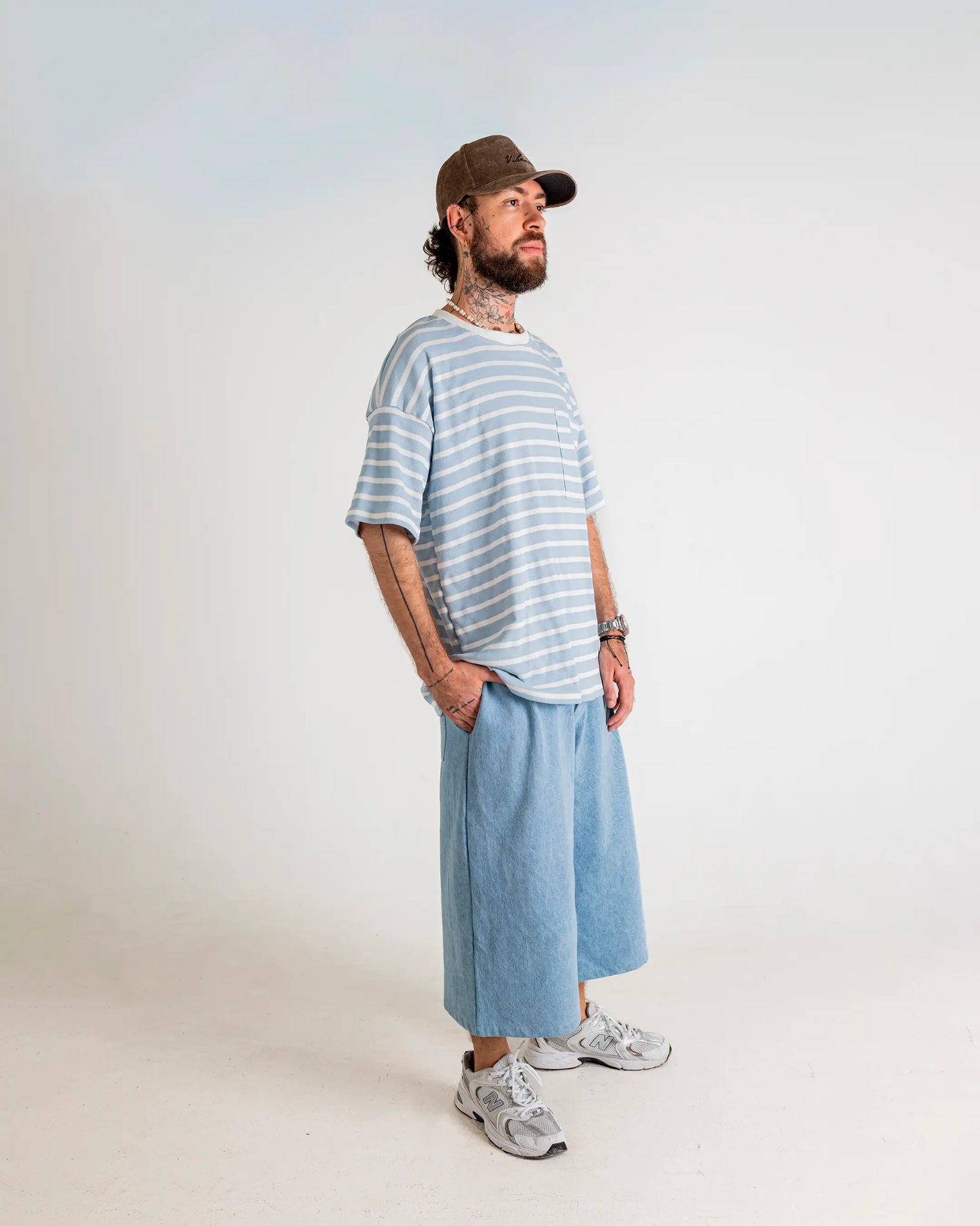 U-Turn Camiseta Oversized Rib Rayas - Blue