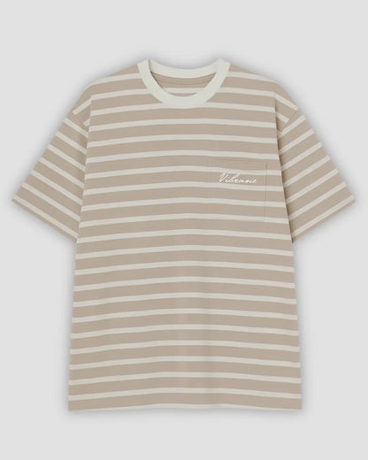 U-Turn Camiseta Oversized Rayas Rib - Beige