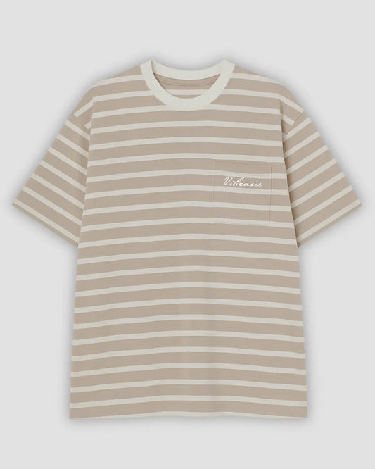 U-Turn Camiseta Oversized Rayas Rib - Beige