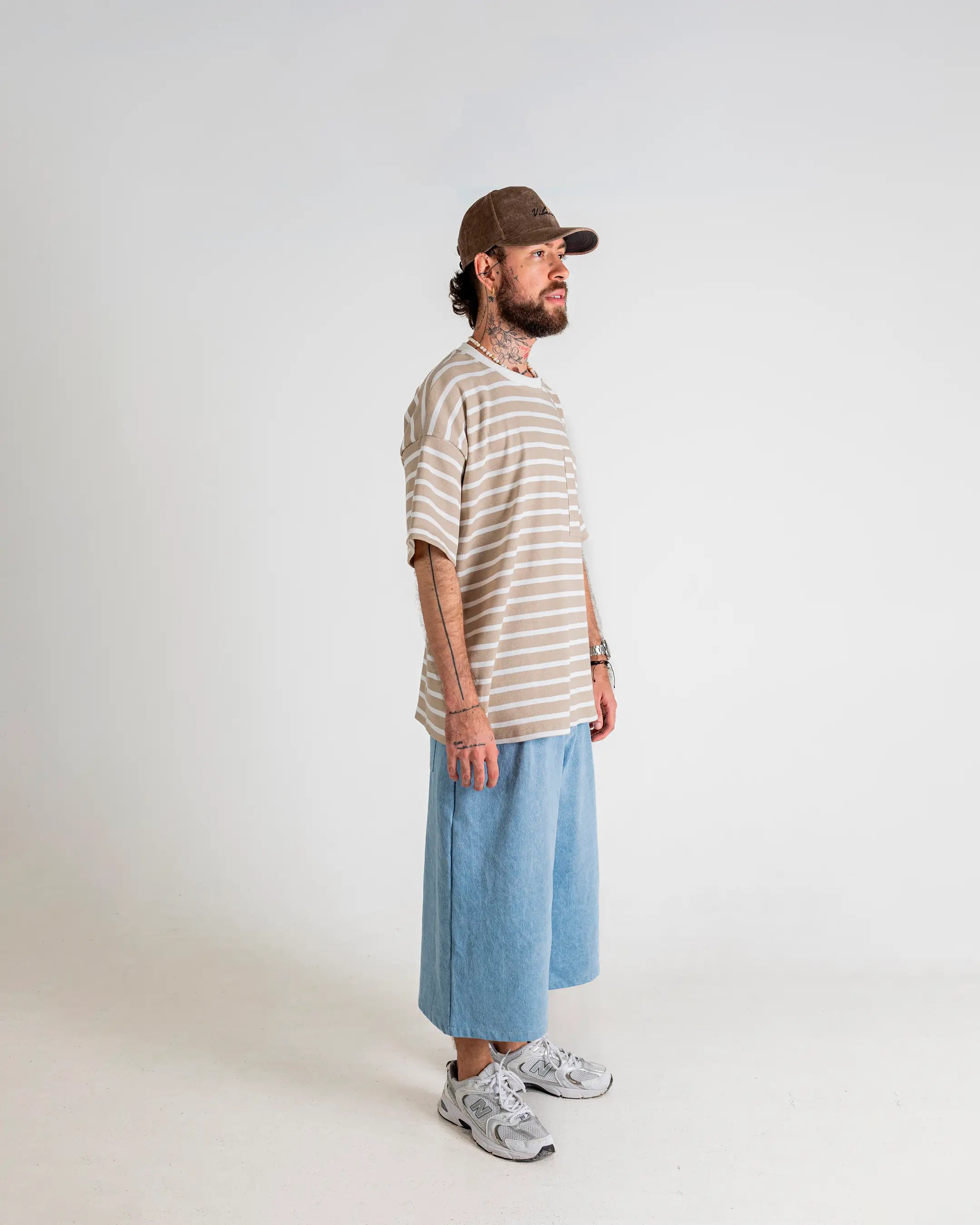 U-Turn Camiseta Oversized Rayas Rib - Beige