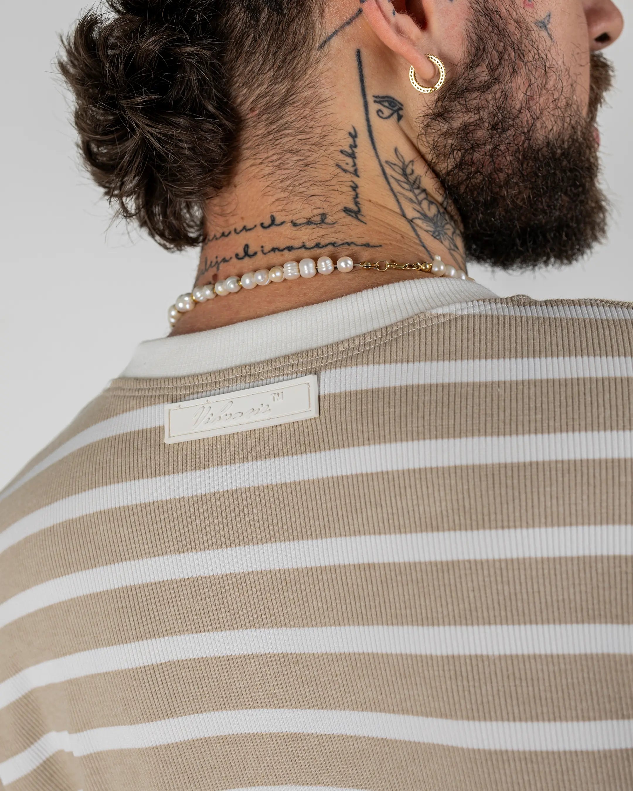 U-Turn Camiseta Oversized Rayas Rib - Beige