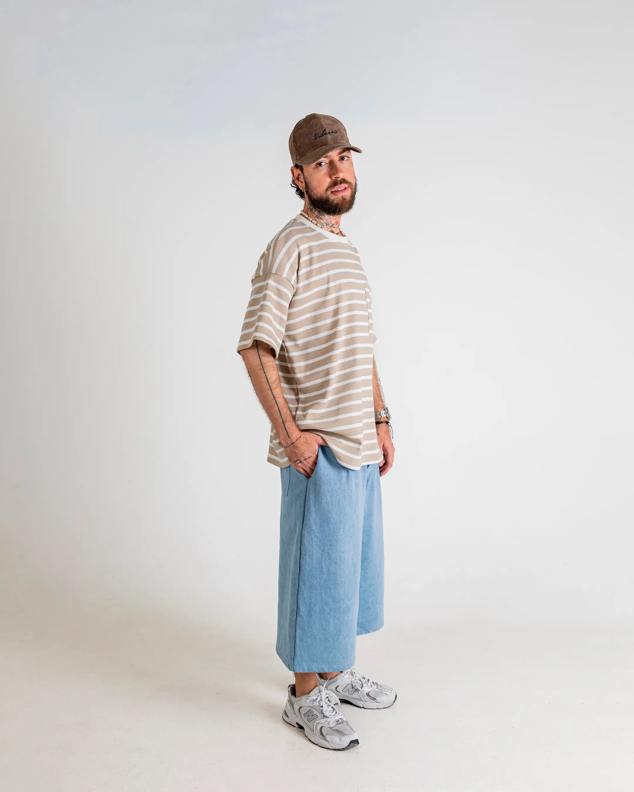 U-Turn Camiseta Oversized Rayas Rib - Beige